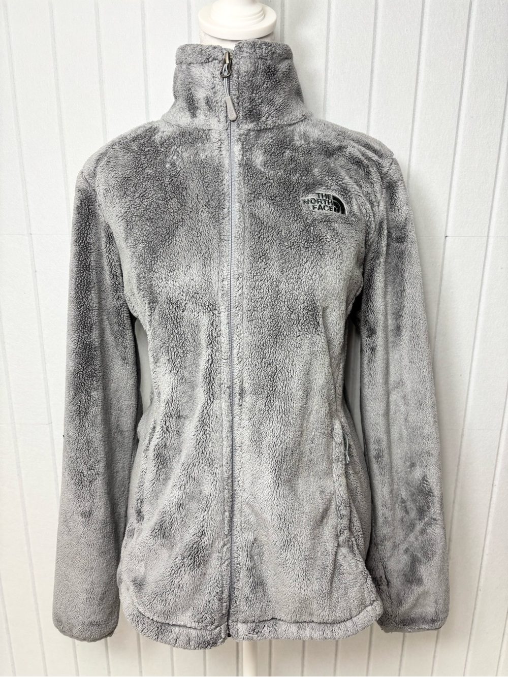 The North Face Women's Gray Plush Full-Zip Teddy Osito fleece Jacket Size M